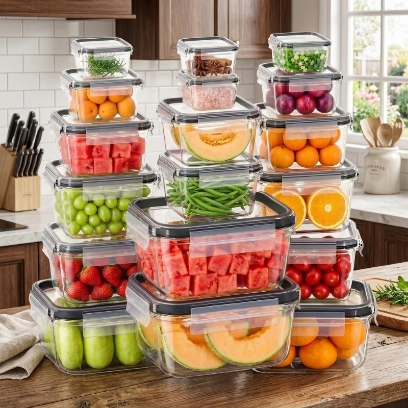 Meal Prep Glass Containers With Lids - 18 adet/set Cam Gıda Saklama Kabı,