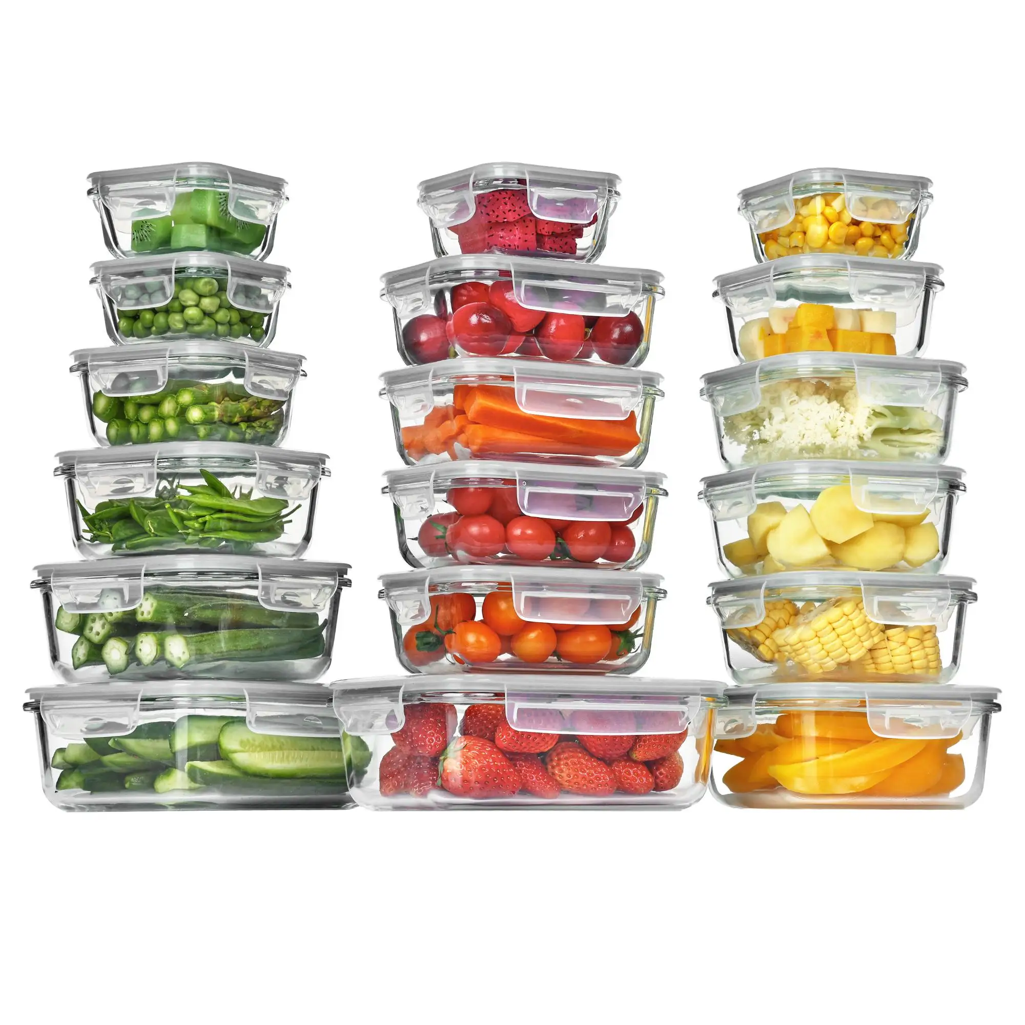 Meal Prep Glass Containers With Lids - 18'li Paket, Kapaklı, Hava Geçirmez, Yemek