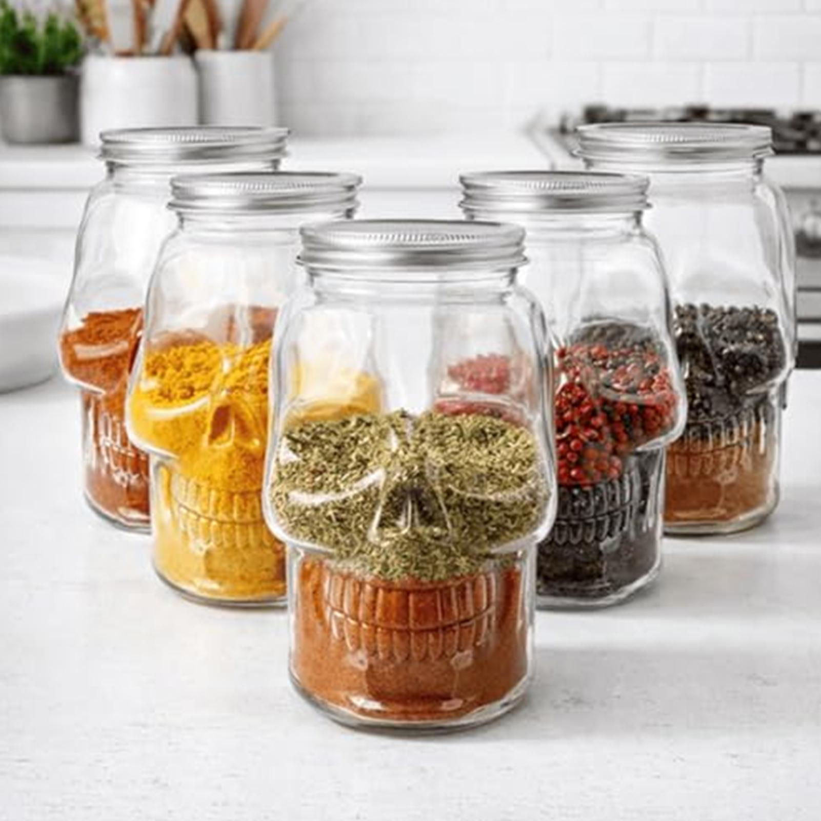 Meal Prep Kinder - Şeffaf Kafatası Desenli Geniş Ağızlı Kavanozlar,
