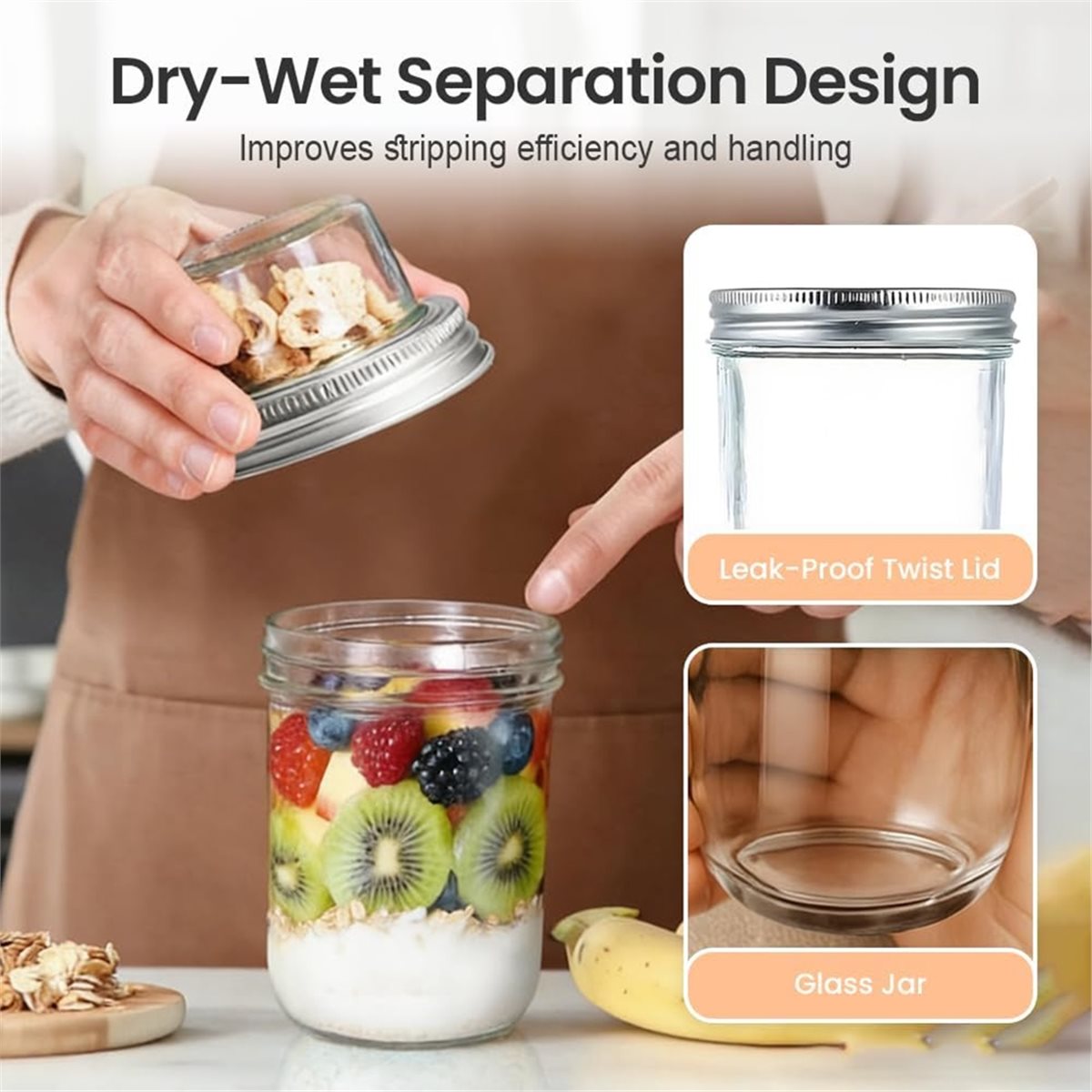 Meal Prep Glass Containers With Lids - BAAE Gecelik Yulaf Ezmesi Kapları, Kapaklı,