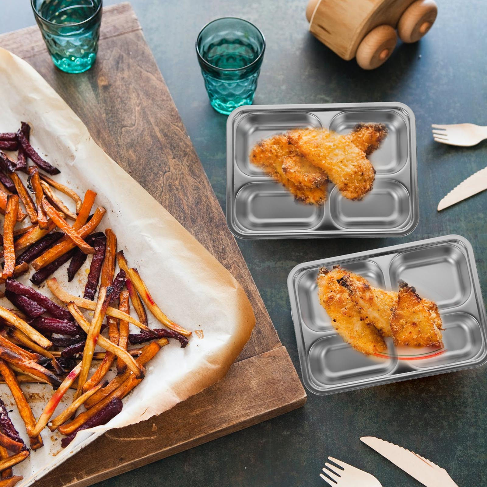 Meal Prep Restaurant - 1 adet Paslanmaz Çelik 4 Bölmeli