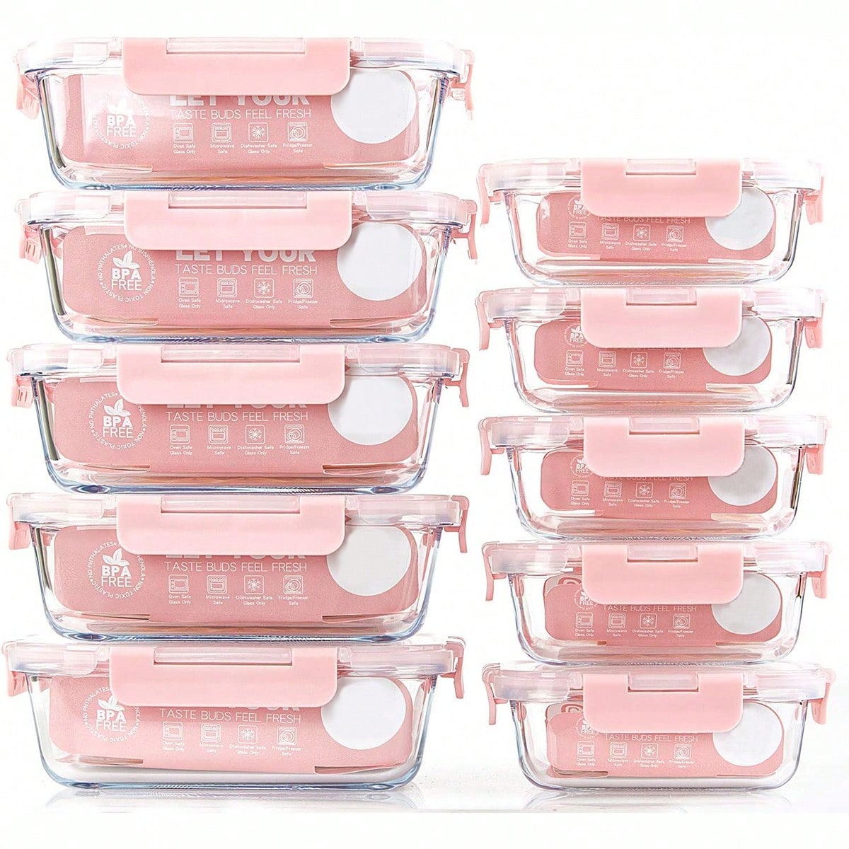 Meal Prep Glass Containers With Lids - 10'lu Paket Cam Yemek Hazırlık Kapları,