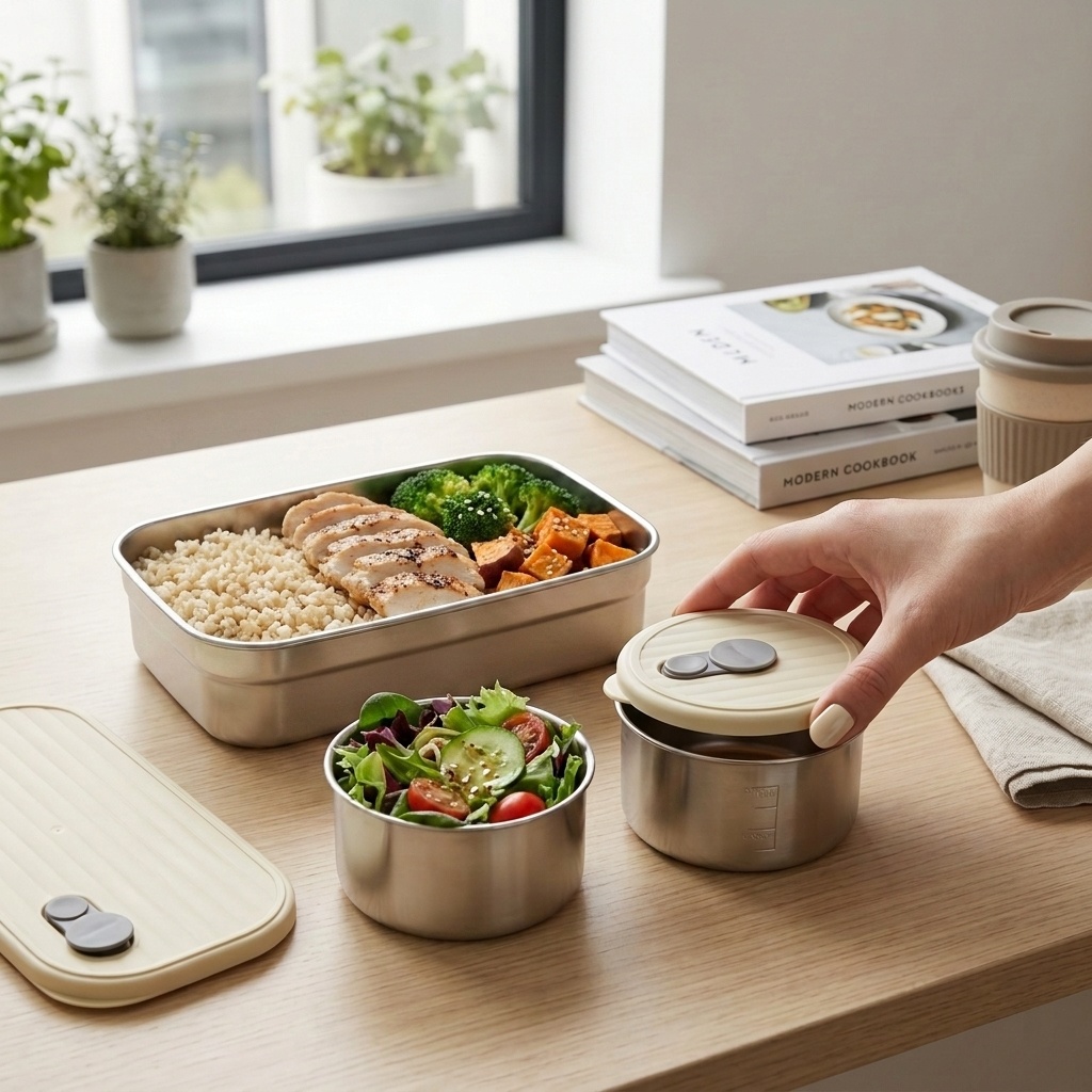 Meal Prep Kinder - Mikrodalgada Kullanılabilir 304 Paslanmaz Çelik Bento