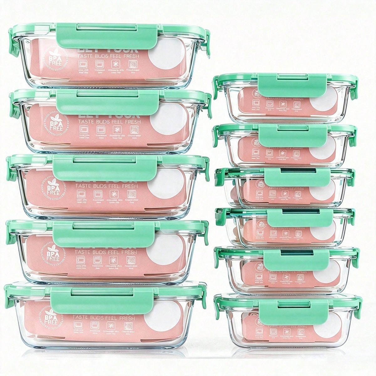 Meal Prep Glass Containers With Lids - 10'lu Paket Cam Yemek Hazırlık Kapları,