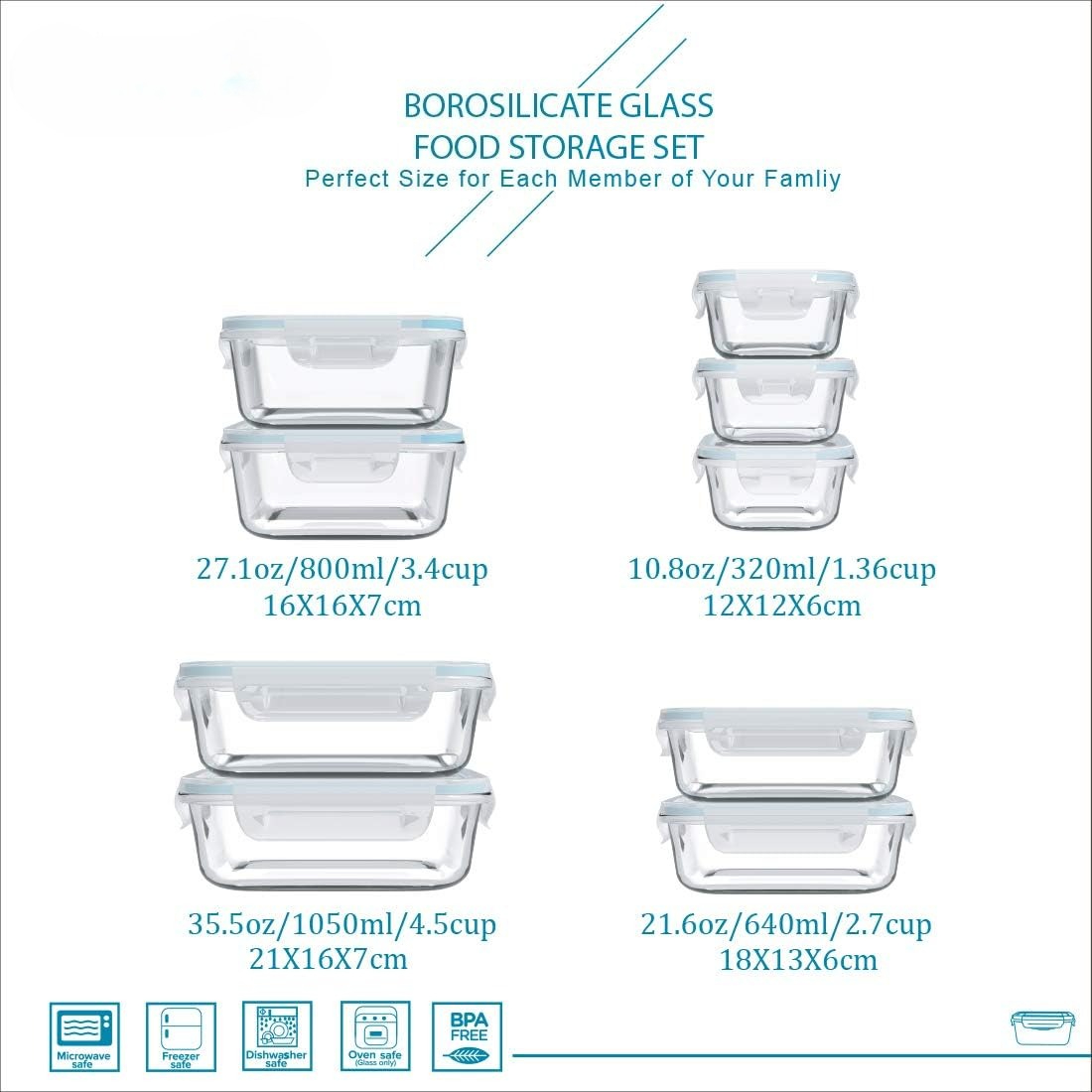 18 Parçalı, Kapaklı Cam Yemek  - Meal Prep Glass Containers With Lids incelemesi ve fiyatı
