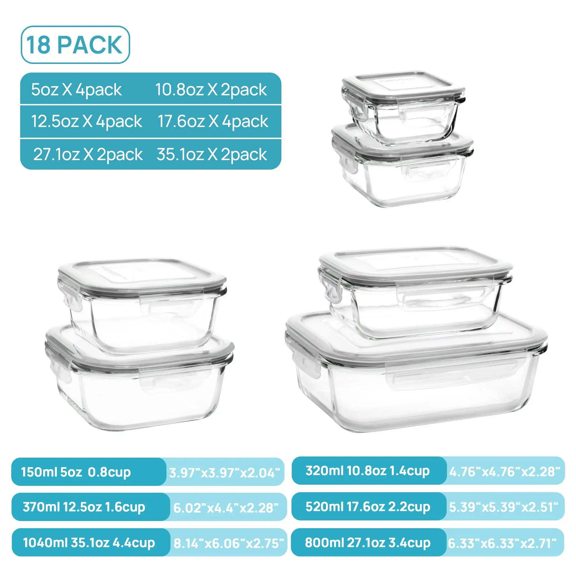 18'li Paket, Kapaklı, Hava Geç - Meal Prep Glass Containers With Lids incelemesi ve fiyatı