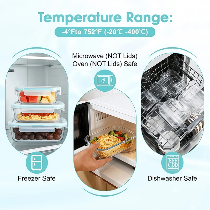 Borosilikat Cam Öğle Yemeği Ku - Meal Prep Glass Containers With Lids incelemesi ve fiyatı